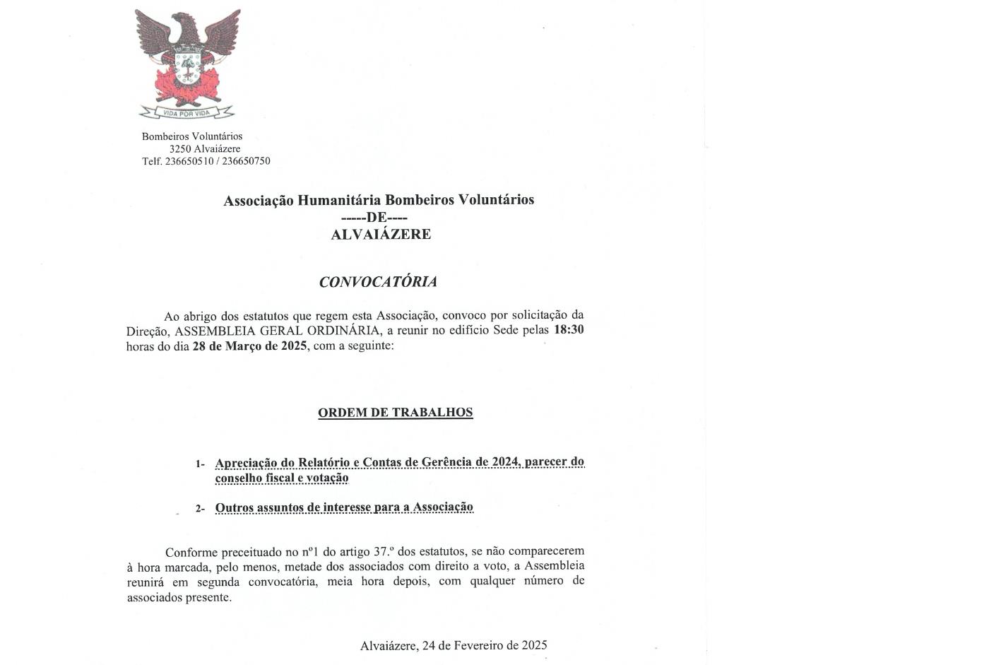 Assembleia Geral da AHBV de Alvaiázere dia 28 de Março de ...