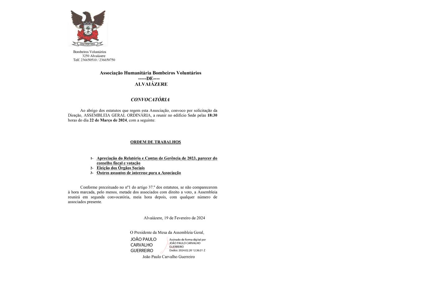Assembleia Geral da AHBV de Alvaiázere dia 22 de Março de ...
